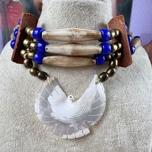 Vintage Carved Mother Of Pearl Thunderbird Choker Necklace